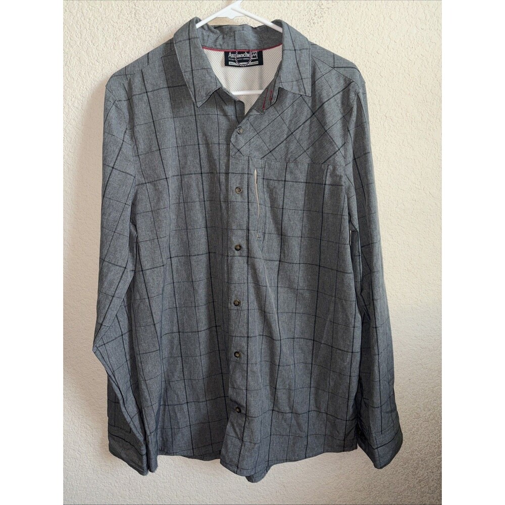 Avalanche Outdoor Shirt Men Medium Gorpcore Stretch Grid Grey Hiking Work Fish